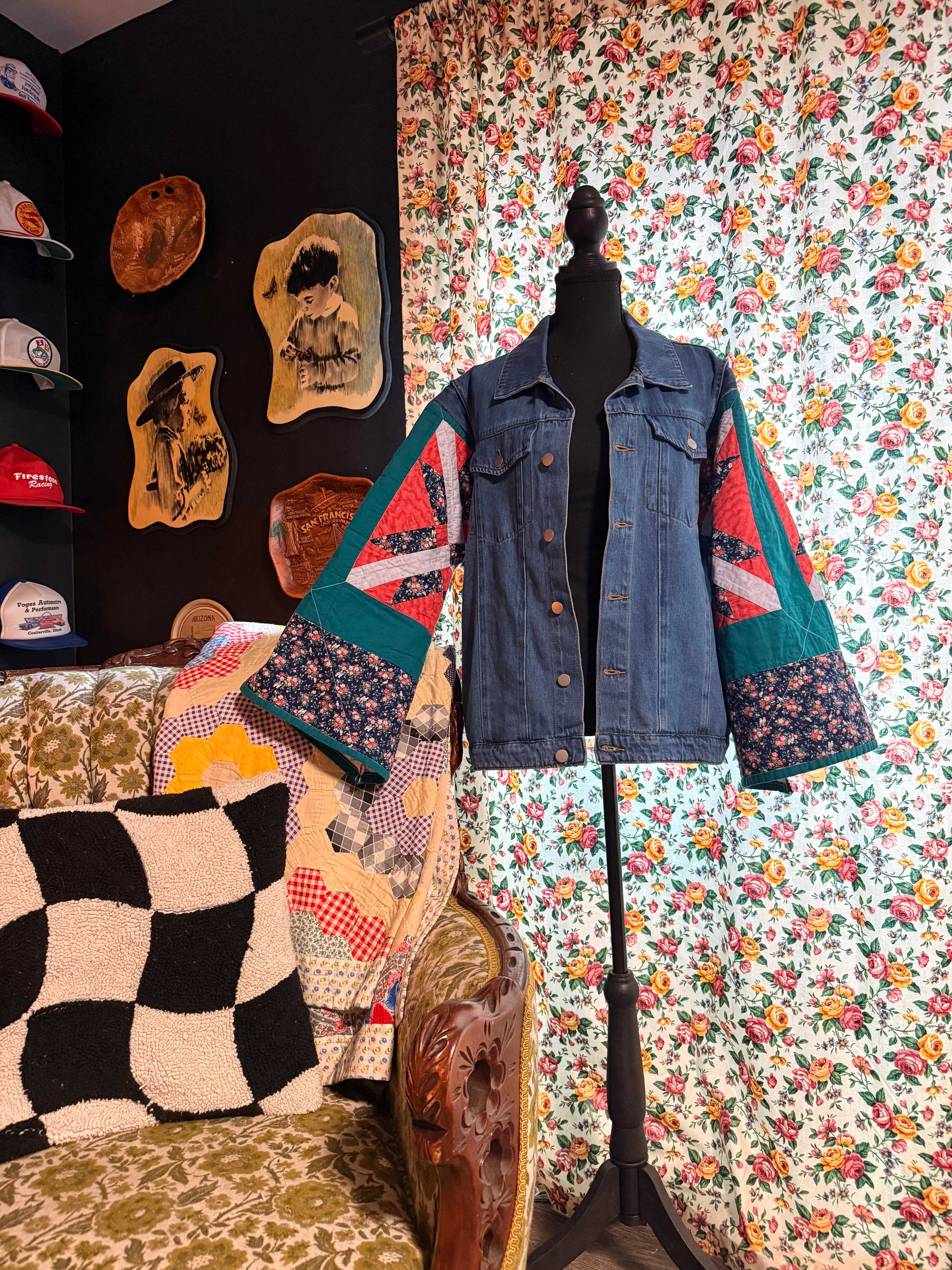 Vintage Quilt Bell Sleeve Denim Jacket