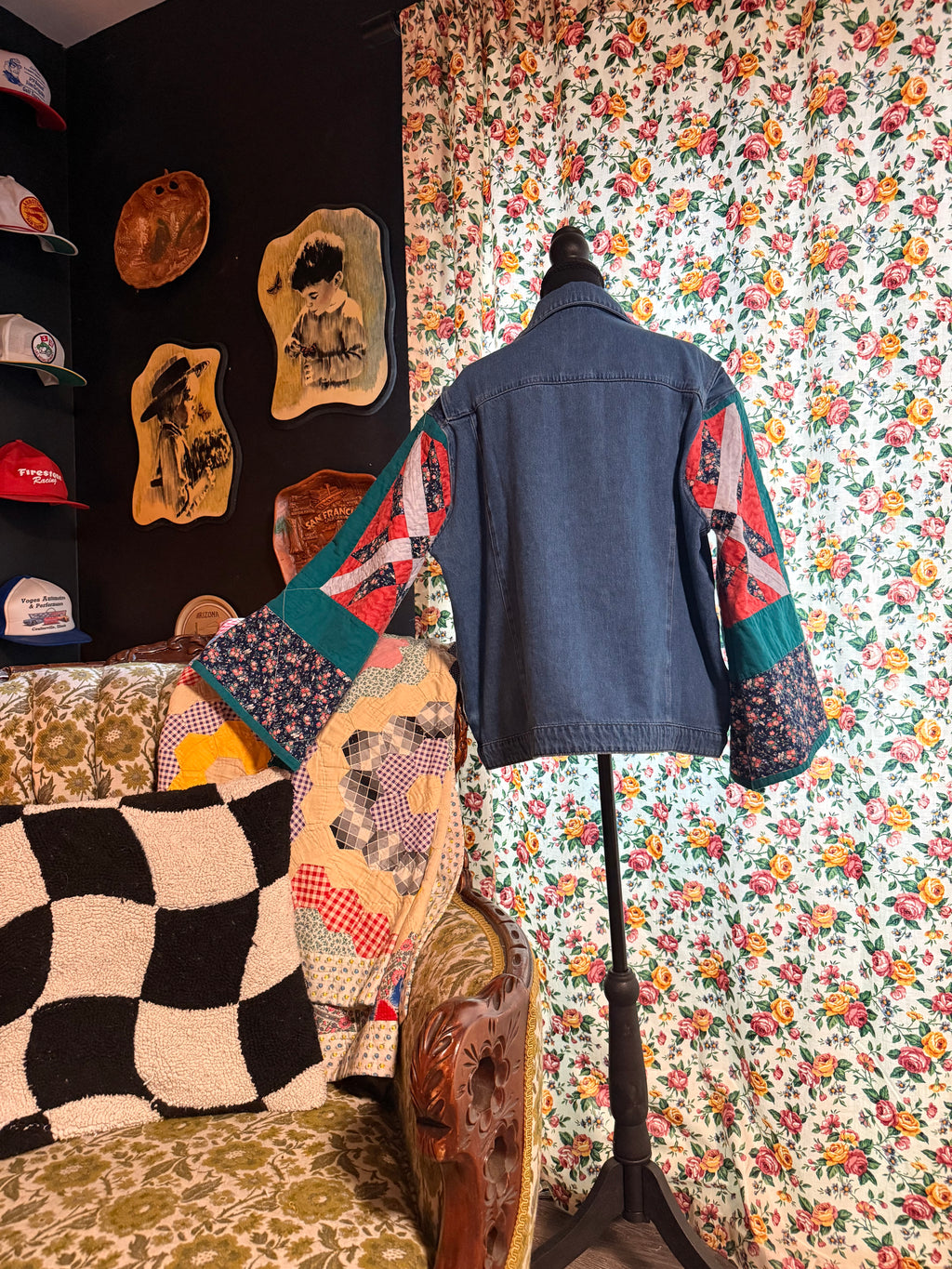 Vintage Quilt Bell Sleeve Denim Jacket