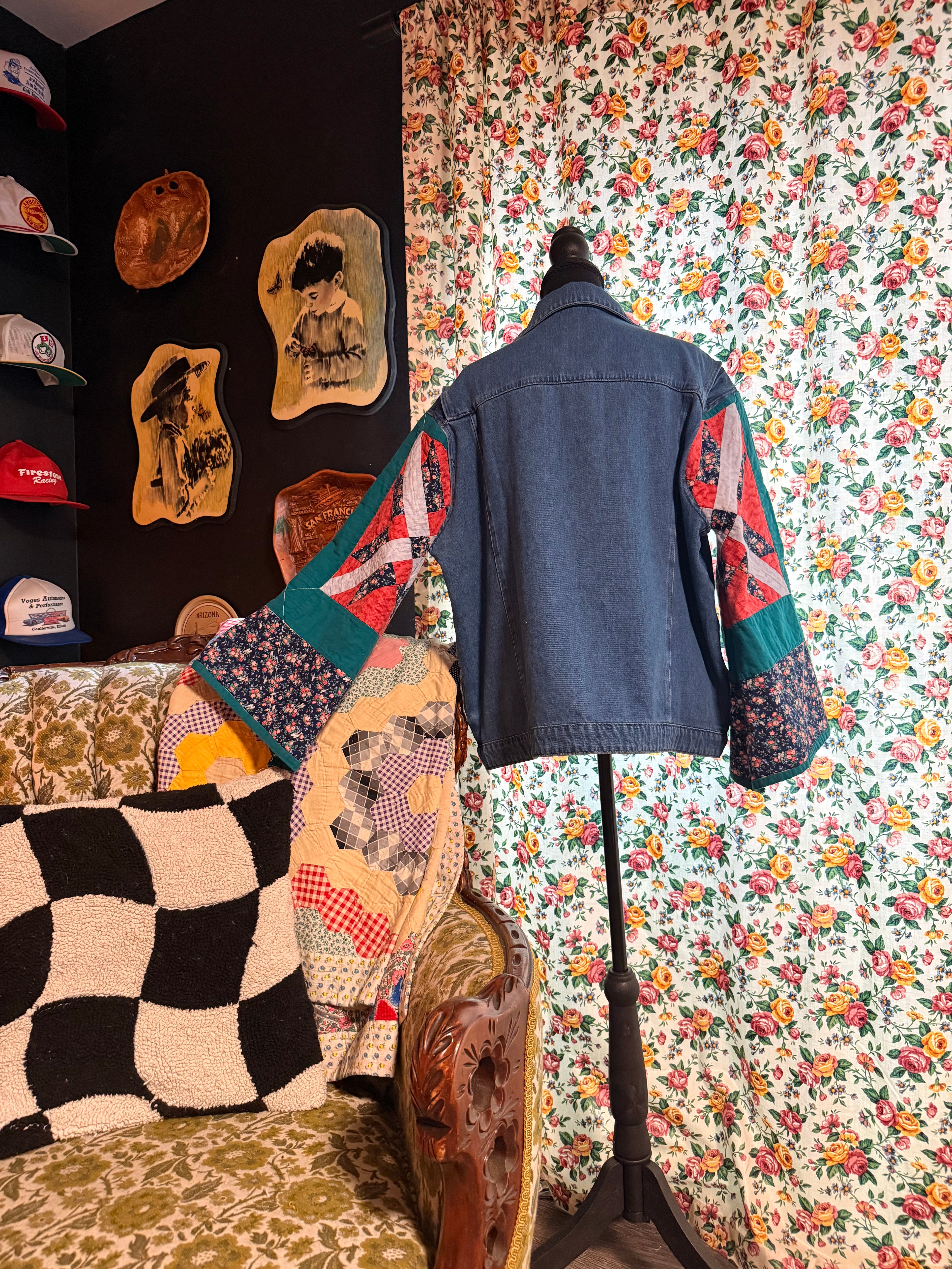 Vintage Quilt Bell Sleeve Denim Jacket
