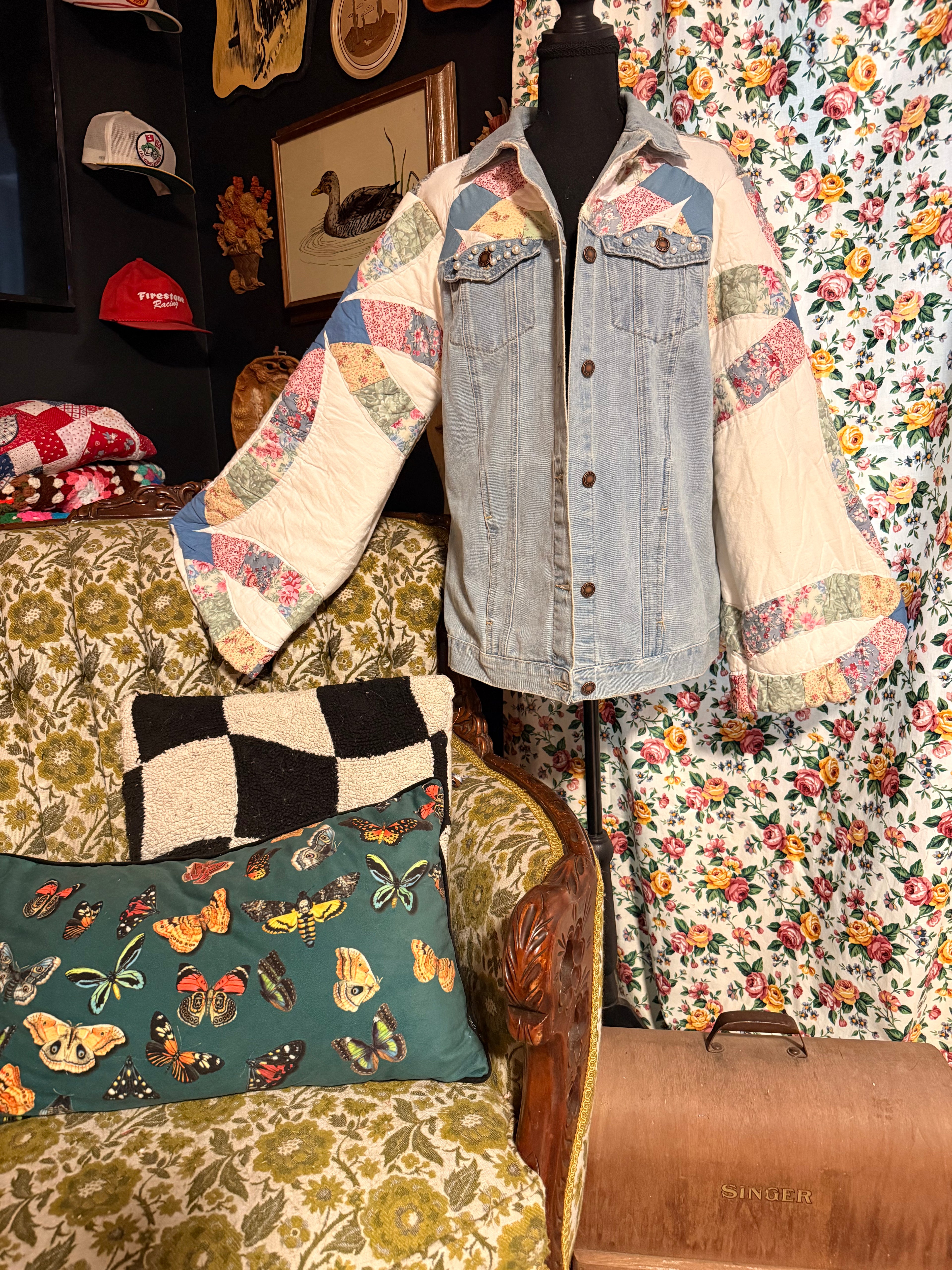 Vintage Quilt Bell Sleeve Denim Jacket