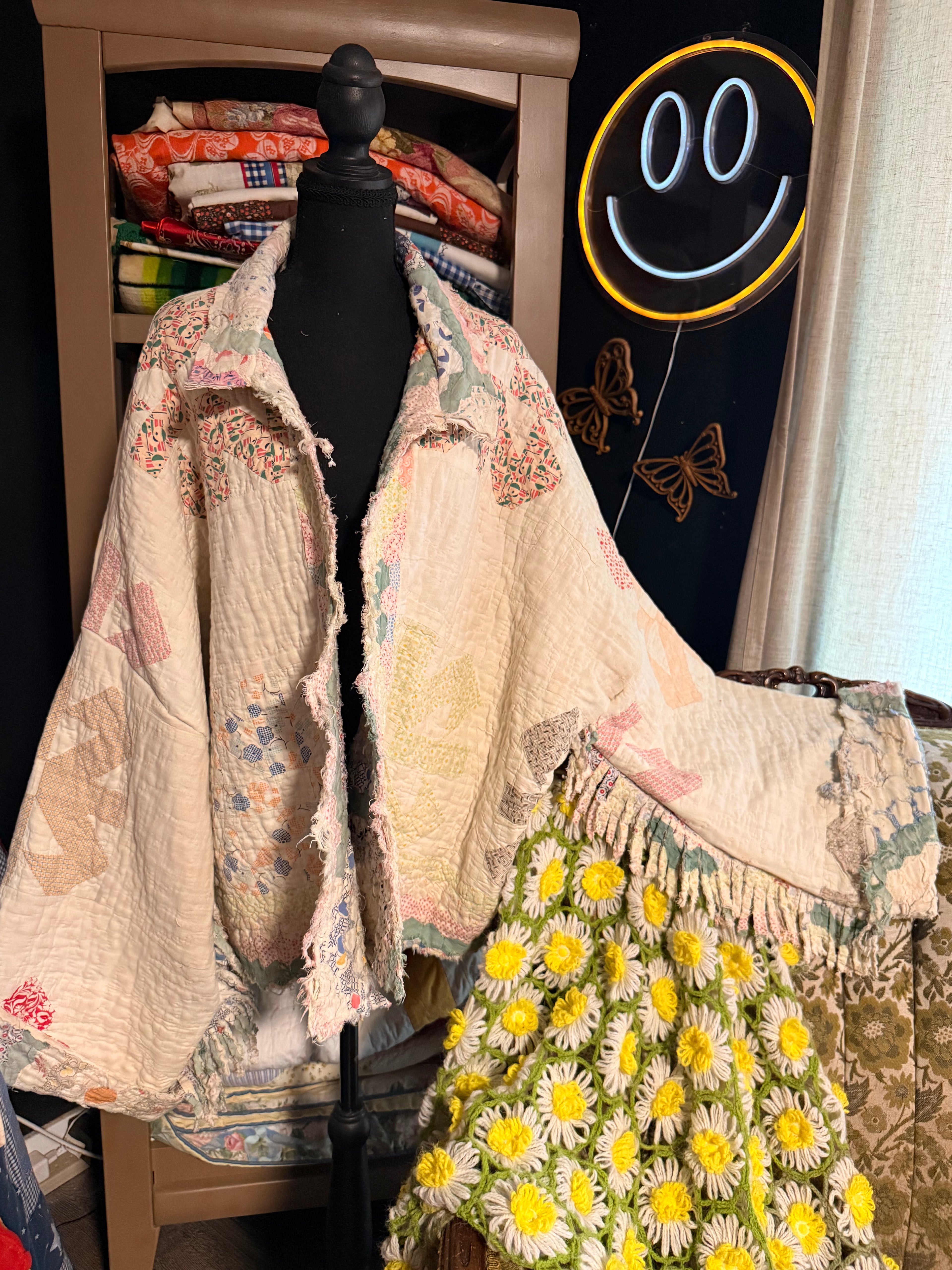 Hidden Grandmothers Garden Vintage Quilt Jacket