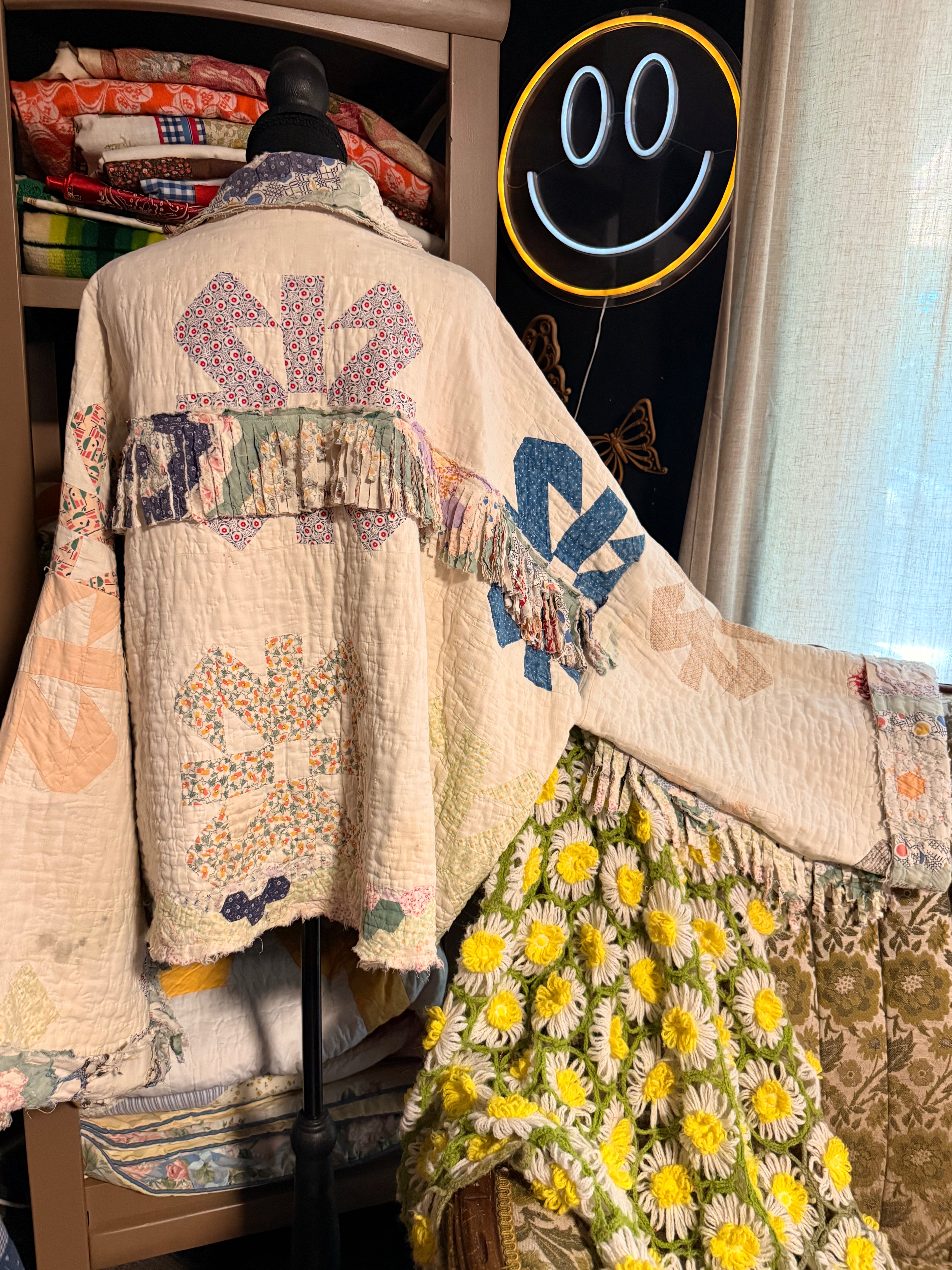 Hidden Grandmothers Garden Vintage Quilt Jacket