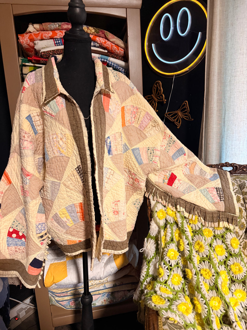 Vintage Fan Fringe Quilt Jacket
