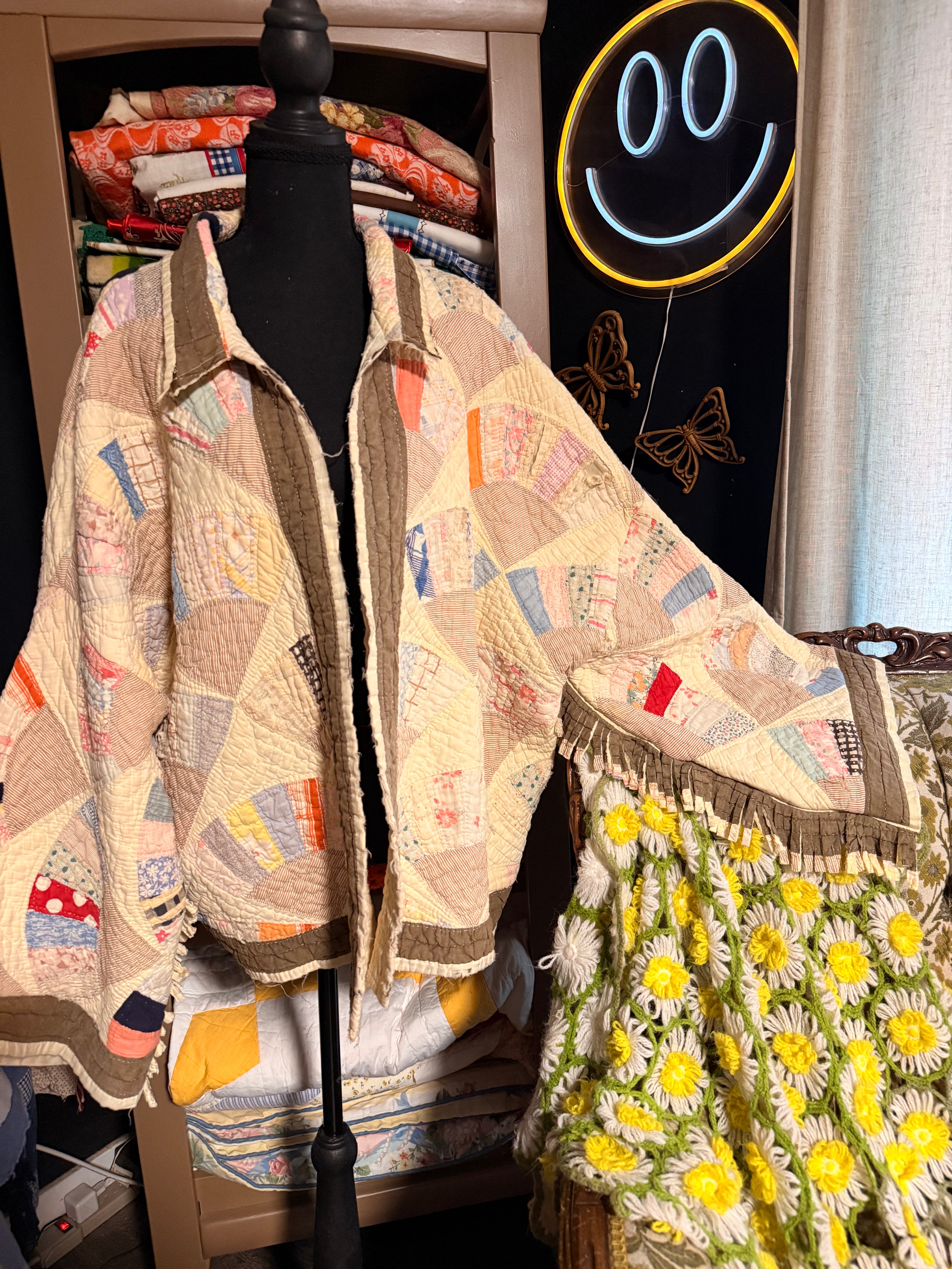 Vintage Fan Fringe Quilt Jacket