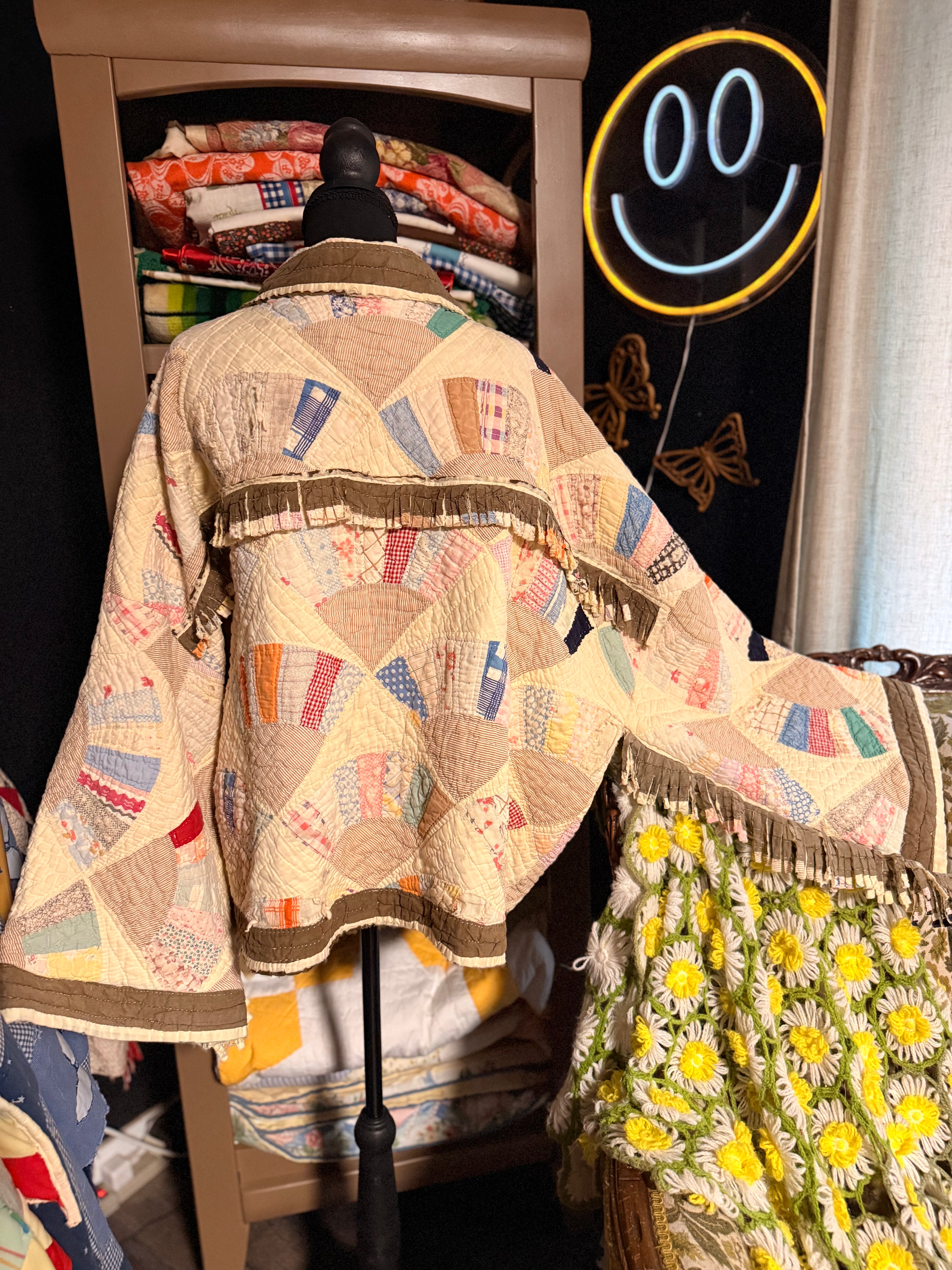 Vintage Fan Fringe Quilt Jacket