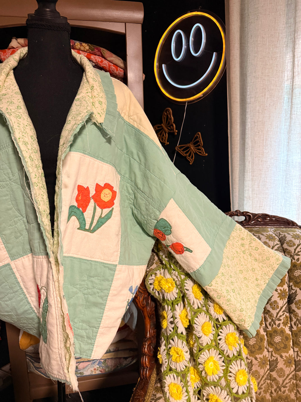 Floral Ruffled Vintage Quilt Jacket