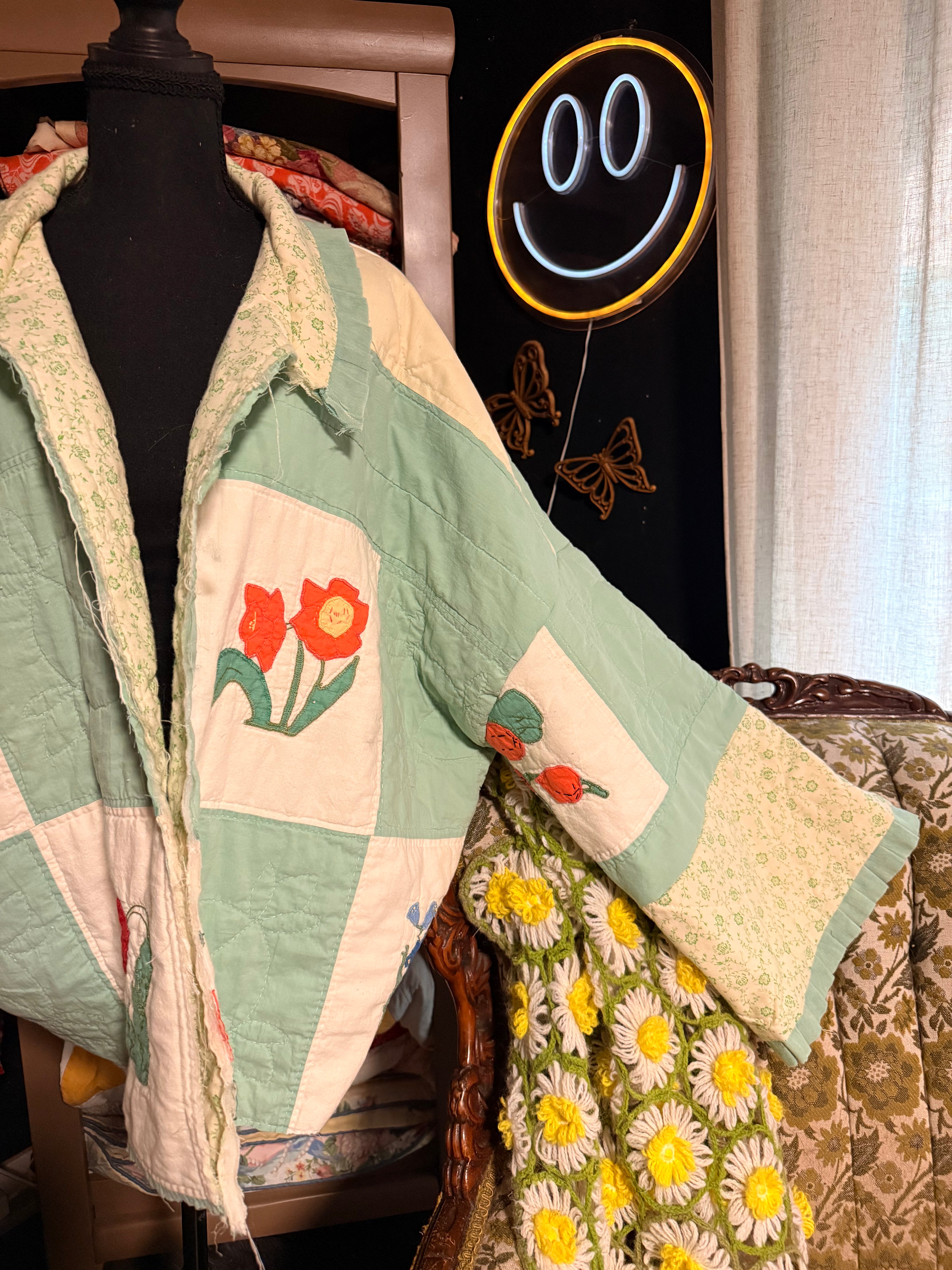 Floral Ruffled Vintage Quilt Jacket