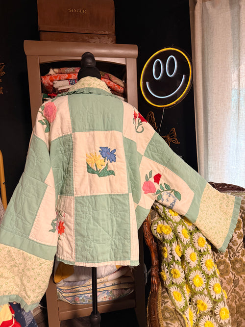 Floral Ruffled Vintage Quilt Jacket
