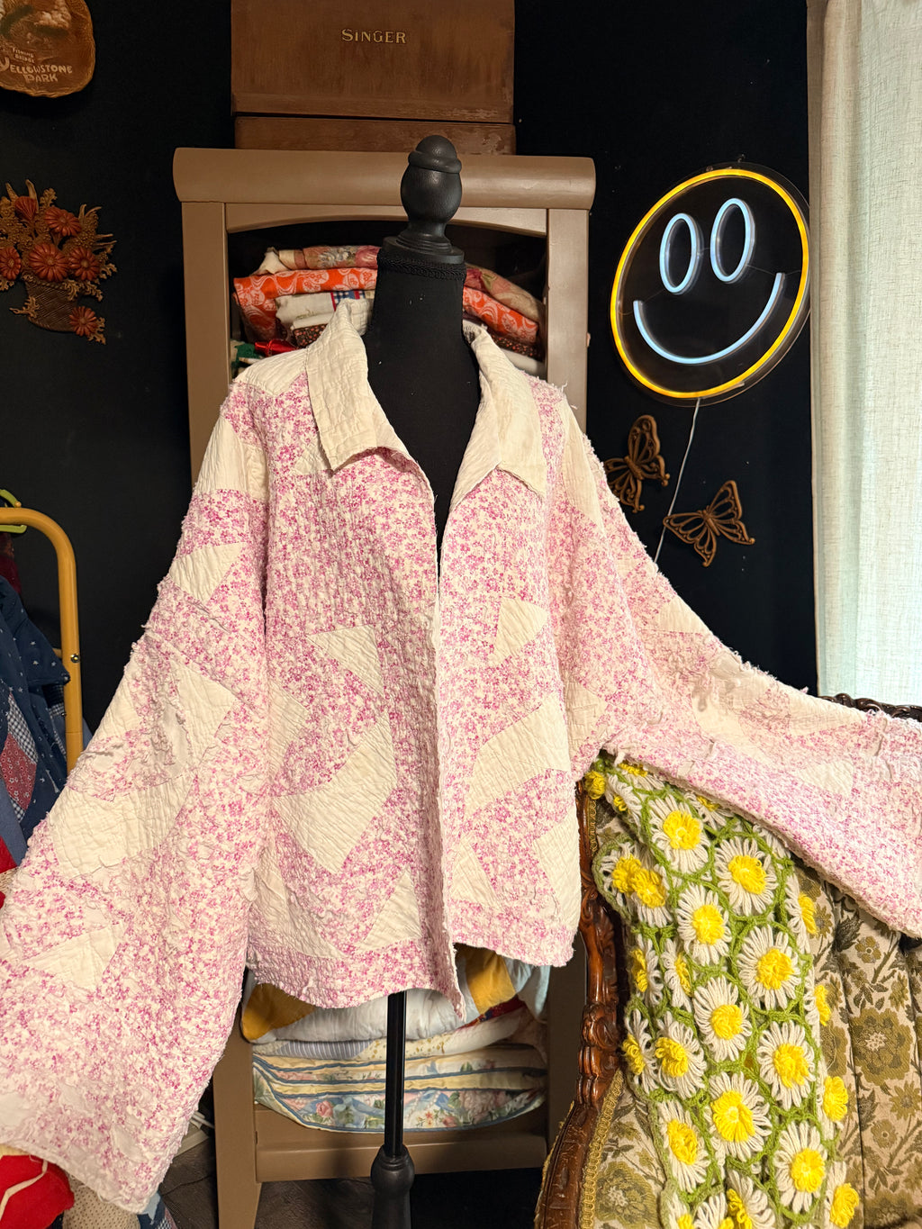 Tattered and Soft Vintage Quilt Jacket