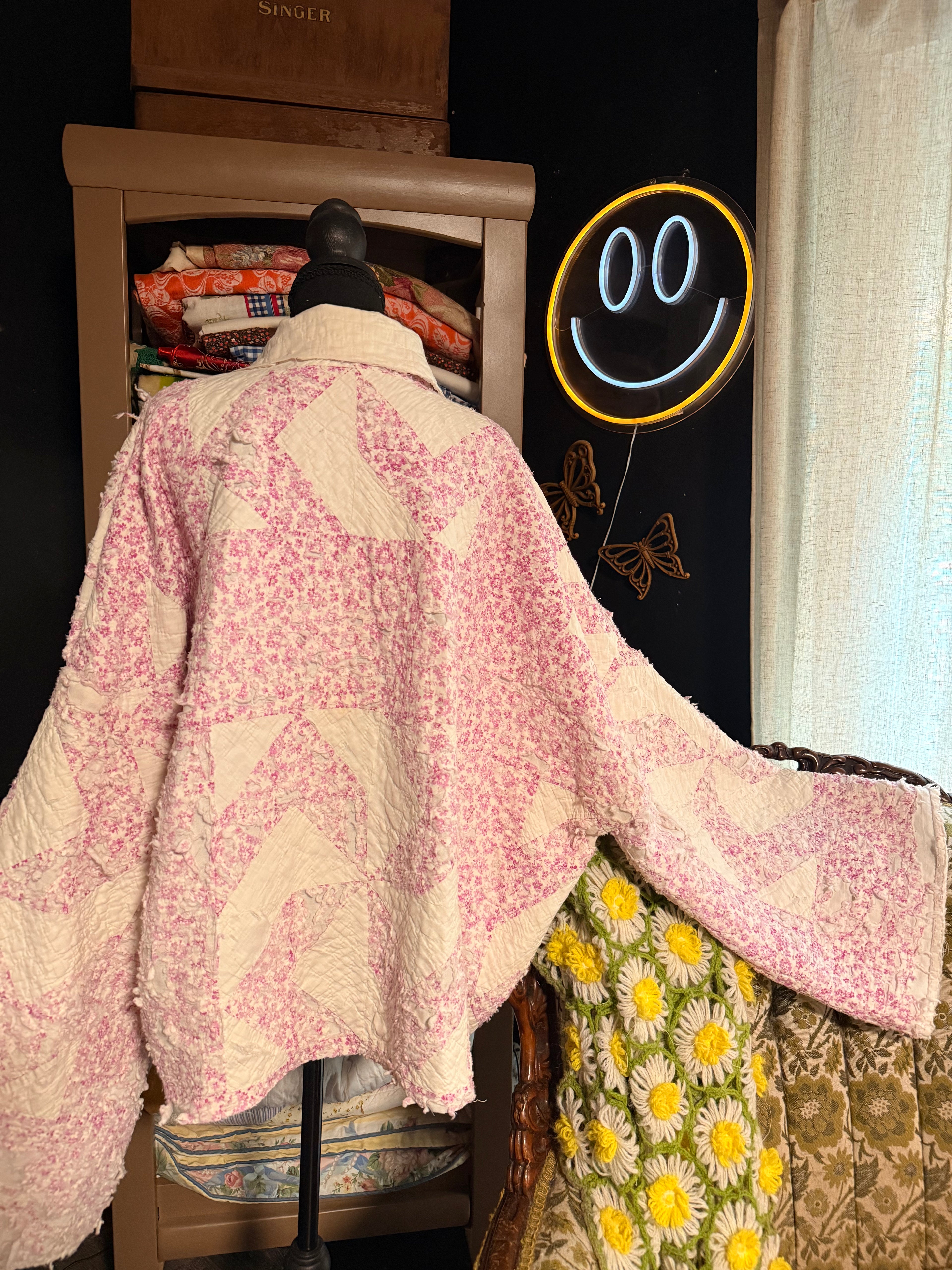 Tattered and Soft Vintage Quilt Jacket